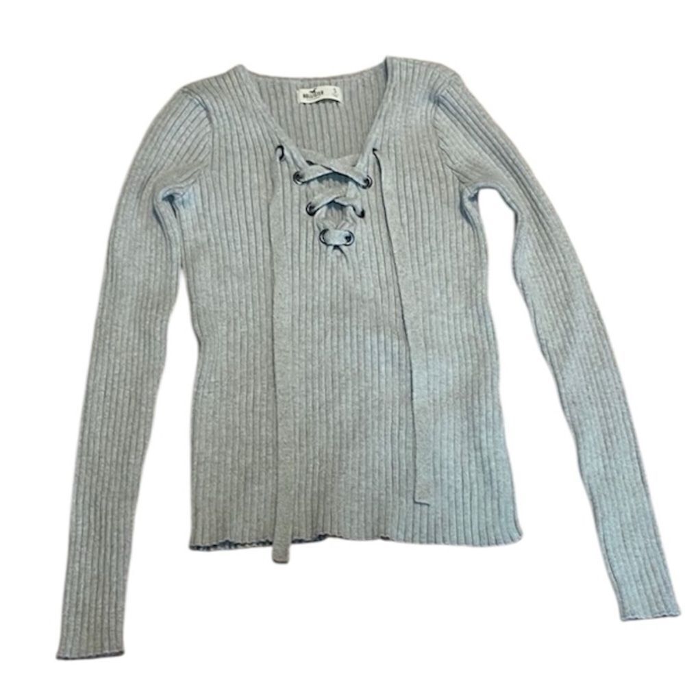Hollister Ribbed Skinny Sweater, lace-up, neutral tan, beige, small